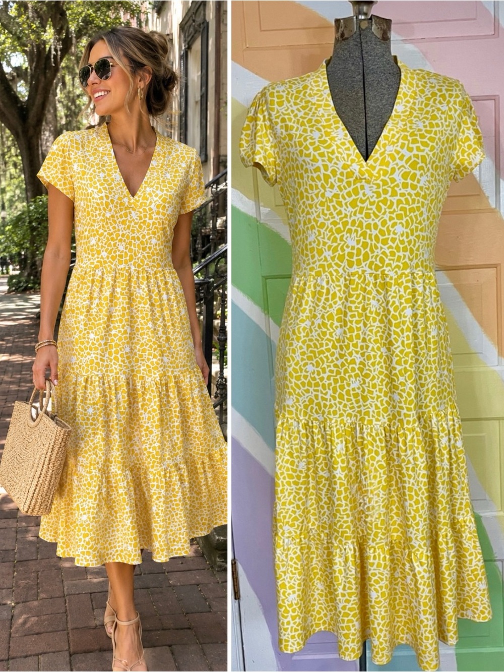 Jude Connally Libby Mums the Word Buttercup Yellow Tiered Midi Dress Sz XS🧡🎀
